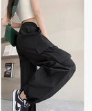 GETADME Drawstring Waist Flap Pocket Side Parachute Cargo Pants