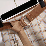 GETADME Plaid Vantage High Waist A-line Loose With Belt Pocket Women's Skirt Korean Fashion Mid-Calf Long Skirts For Women 2025 Spring