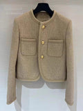 GETADME 2024 New Camel Color Small Fragrance Coat Women French High-grade Tweed Short Jacket Fashion Casual Slim Jacket Women