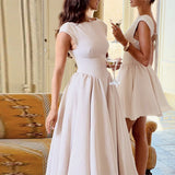 GETADME Casual Simple Solid Color Commuting Dress Women O-neck High Waist Pleated Party Dress New 2025 Backless Hollow Beach Long Dress