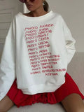 GETADME Simple Superior Sense Printing O Neck Sweatshirt Women White Thin Autumn 2025 Hoodies Women Russian Style Loose Korean Fashion