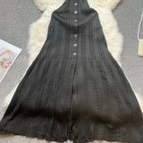 GETADME YuooMuoo Women Dress 2025 Spring and Summer Elegant Patchwork One-Piece Knitted Maxi Dress Office Lady Slim Waist Sweater Dress