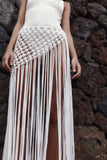 Getadme-Beachapche Hand Crochet Tassel Maxi Skirts Women Fashion Sexy Side High Split Knitted Long Beach Cover Ups Casual