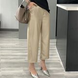GETADME Limiguyue 봄 기본 루즈 와이드 레그 수트 팬츠 여성 캐주얼 하이웨이스트 바나나 팬츠 하이엔드 샴페인 팬츠 다용도 877P