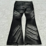 GETADME Y2K Distressed Flare Jeans Gothic Men Double Waist Lace Up Denim Pants Retro Washed Scratches Streetwear Unisex Bootcut Jeans