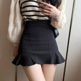 GETADME Rimocy Chic High Waist Short Mermaid Skirt Woman Summer Solid Color Ruffles Mini Skirts Women 2025 Elegant A Line Skirt Ladies
