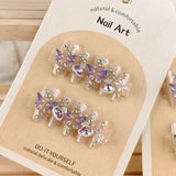 GETADME 10개 수제 가짜 손톱 라인스톤 투명 스팽글 롱 프레스 온 네일 팁 3D 나비 장식 가짜 손톱 고품질 