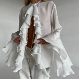 GETADME Tencel Lotus Leaf Chiffon Top, Loose Cardigan, Flared Sleeve, European and American, Autumn, 2025