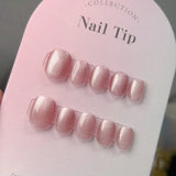 GETADME 10Pcs Pure Color Handmade Short False Nail with Glue Press On Nails Full Cover French Round Head Manicure Wearable Nail Tips Art