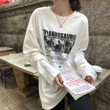 GETADME Retro Letter Print White Long Sve T-irt round Ne Base Layer Women's Korean Sle Cotton Autumn New Arrival