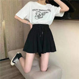GETADME 2025 Women Elastic High Waist Casual Wide Leg Shorts Summer Shorts Skirts Korean A Line Loose Mini Skirt Black Short Pants