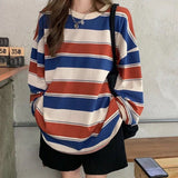 Getadme autumn Hoodies Striped Oversized Sweatshirt Women Harajuku Pullovers Korean Fashion Couples Matching Long Sleeve Tops Streetwear