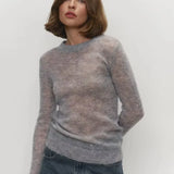 GETADME Talenza Round Neck Knit Pullover Women Summer Casual Solid Long Sleeve Shirt Top 2025 Loose High Street Office Lady Sweater Top