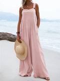 GETADME Overalls Women Summer Jumpsuit Outfits Plus Size Solid Color Casual Button Wide Leg Suspender Pants Overalls with Pockets