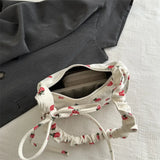 GETADME 여성 소형 겨드랑이 가방 코듀로이 핸드백 귀여운 딸기 프린트 작은 토트백 반달 디자인 에코 천 지갑 미니 숄더백