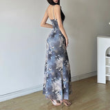 GETADME Fashion Butterfly Print Dress Summer Women Preppy Style Sexy Low Chest Sleeveless Strap Dresses Clubwear Elegant Lady Maxi Dress