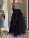 GETADME Women High Waist Jupe Korean Pleating Swing Skirt Vintage Fashion 2026 Spring Office Falda Holiday Loose Solid Long Skirt