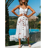 GETADME 비치 프린팅 서스펜더 여름 가운 슬링 V넥 시브리스 여성용 베시도 섹시 미디 드레스 베스티도 엘레강트 베스티티 도나