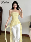 GETADME Nibber 2026 Spring New Solid Color Sweet Gentle Cute All-match High Street Travel Sexy Cool Women Chest Wrap ruched Tassel Vest