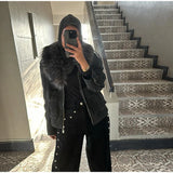 GETADME 2025 New Women's Low Rise Wide Leg Denim Jeans Pant With Chic Studs-Embellished Side Detail High Street Stylish Female Trousers
