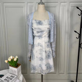 여름 파티 미디 우아한 드레스 여성 스트랩 섹시 디자인 하이 와싯 빈티지 캐주얼 드레스 민소매 쉬폰 스위트 드레스