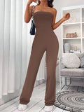 GETADME Women's Corseted Jumpsuit Simple solid colour Slim models Hip lifting design Fashion Single Piece Flared Pants