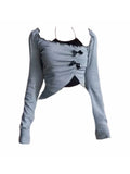 Getadme 1 Autumn Women Two Pieces Set Halter Top Korean Fashion Gyaru Long Sleeve Crop Tops T-Shirts Y2k Streetwear Tees Coquette Girl New