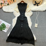 GETADME YuooMuoo Women Dress 2025 Spring and Summer Elegant Patchwork One-Piece Knitted Maxi Dress Office Lady Slim Waist Sweater Dress