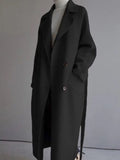 Getadme Vintage Wool Blend Coat Women Autumn Winter Long Sleeve Lapel Long Jacket Female Korean Fashion Elegant Loose Oversized Overcoat