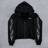GETADME 2025 new European and American retro punk complex design printed zipper cardigan hoodie trousers sweatpants suit street wear