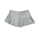 Terry Fabric Y2K Mini Skirt Women Low Waist Wide Pleat Light Grey Sexy Vintage A-line Pleated Skirt Casual Skort Summer