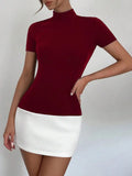 GETADME Tossy Summer Female Contrast Mini Dress Casual High Waist Short Sleeve Sexy Skinny Patchwork Bodycon Dress Women's Mini Dress