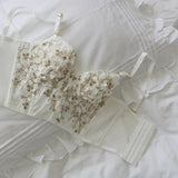 GETADME Three-dimensional embroidered bra sexy lace fish bone corset widened breasted with steel ring 2/1 half cup bralette underwear