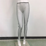 GETADME Sexy y2k streetwear Fishnet Rhinestone pants women clothing see through club party pants vintage clothes wide leg pants trousers