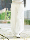 GETADME 2026 Cotton Linen Bloomers Wide Leg Pants Women Vintage Full Length Fashion Elegent Pants Solid Elasitic Waist Spring Autumn 5XL