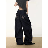 GETADME YIBASHU Women Vintage Baggy Black Star Jeans High Waist Denim Trousers 2000s Y2k Harajuku Aesthetic Wide Pants Trashy Clothes