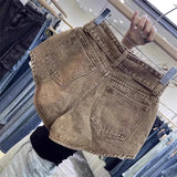 GETADME Retro Brown Shorts with A Cut Waistband High Waist Personalized Fashion Wide Leg Hot Pants Shorts Women