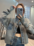 Women Denim Stitching Sweater Jacket Autumn New Fashion Loose Short Knitted Cardigan Lady Coats Casual Denim Jacket Women