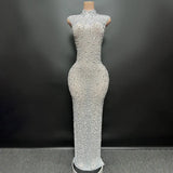 GETADME 우아하고 고급스러운 크리스탈 파티 드레스 생일 축하 드레스 신부 다이아몬드 롱 프롬 드레스 어머니 정장 그랜드 파티 드레스