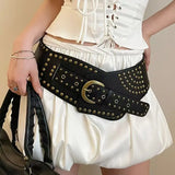 GETADME Women's Wide Belt with High-End Retro Bronze Rivets in a Wasteland Style