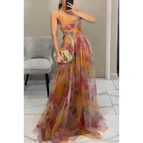 GETADME Sexy Hollow Out Party Dress, Women Summer Loungewear Fashion Printing Maxi Dress, Sleeveless Lace-Up Ladies Dress Vestido