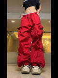 GETADME Drawstring Waist Flap Pocket Side Parachute Cargo Pants