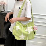 GETADME Niche Design Handbag Star Female Student Large Capacity Commuting Tote Corduroy Shoulder Crossbody Bag 2025 New