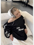 GETADME  Y2k Vintage Women Sweatshirts Sloping Shoulder Letter Printed Long Sleeve American Retro Hoodies Loose Gyaru Streetwear