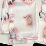 GETADME 귀여운 청소년 여아용 파자마 새틴 홈웨어 롱 숏 패션 파자마 귀여운 고양이 프린트 여름 신상품 얇은 여성용 실크 홈 세트