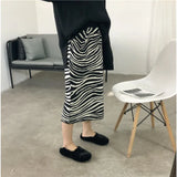 Getadme-Autumn and Winter New Mid-length Zebra Knit Skirt Women's High Waist Thickened A-line One-step Skirt Bag Hip Skirt