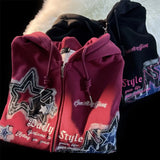 GETADME Aesthetic Star Print Cardigan Zip Up Sweatshirt Men Women Autumn Winter Loose Tide Brand Couple Hooded Zip Jacket Harajuku Y2k
