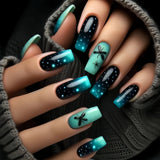 GETADME 24pcs/set medium long fake nails fashion butterfly feather forest sea wave design gradient blue purple green press on false nail