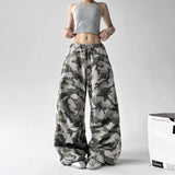 GETADME 아메리칸 레트로 카모플라주 와이드 레그 팬츠 여성 루즈 캐주얼 작업복 여름 신상 스타일 시크 캐주얼 루즈 팬츠 