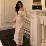 Getadme New Style Retro Lace Women’s Dress Holiday Clothing With Bell Sleeves And Slim Fit Long Elegant And Pretty Party Female Dresses.